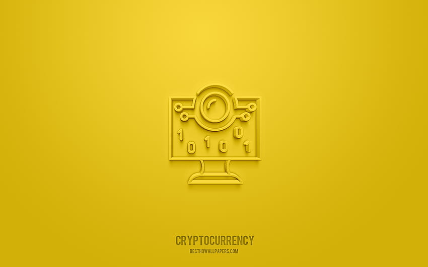 icône 3d de crypto-monnaie, fond jaune, symboles 3d, crypto-monnaie, icônes de finances, icônes 3d, signe de crypto-monnaie, icônes 3d de finances Fond d'écran HD