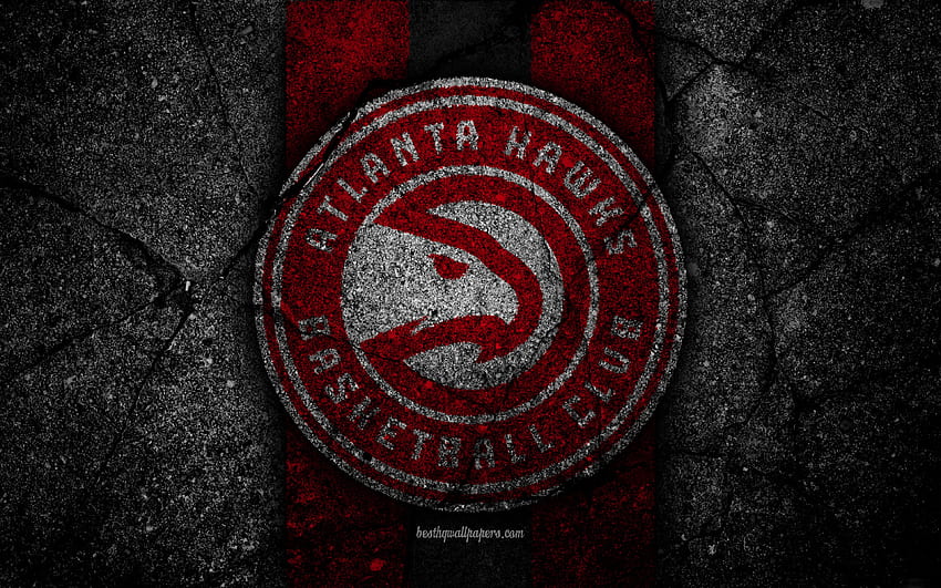 Atlanta Hawks, NBA, , logo, czarny kamień, koszykówka, Konferencja Wschodnia, tekstura asfaltu, USA, kreatywny, klub koszykówki, logo Atlanta Hawks z rozdzielczością. Wysoka jakość Tapeta HD