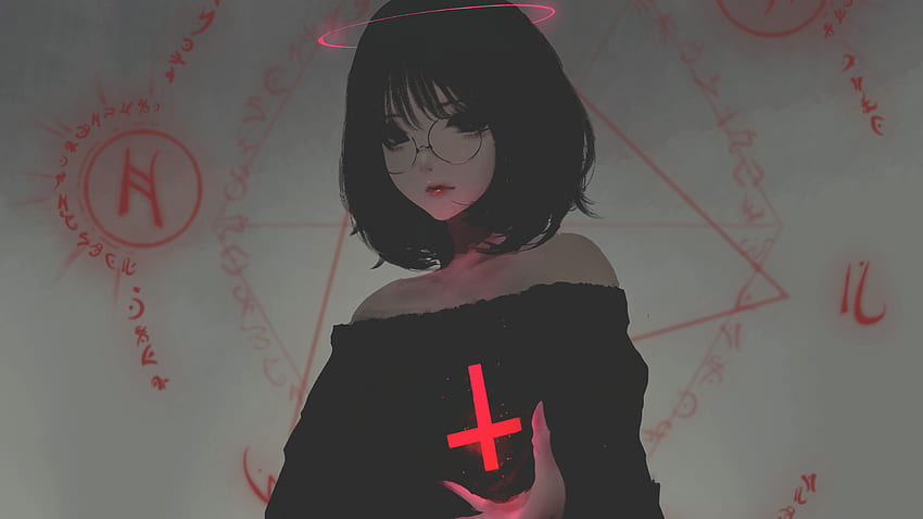 Anime Girls Anime Dark Hair Cross Inverted Cross - Resolusi: Wallpaper HD