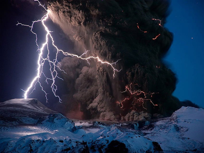 Erupção, paisagens, raios, islândia, vulcão papel de parede HD