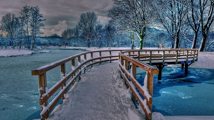 น้ำค้างแข็ง แม่น้ำ ฤดูหนาว สะพาน ธรรมชาติ วอลล์เปเปอร์ HD