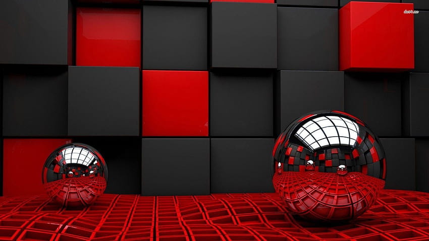 Metallic Spheres Reflecting The Cube Room Cube For Pc Android Mobile Wall. Background , Cool 3D , Red HD wallpaper