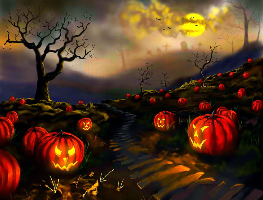 Pumpkin Patch : : High Definition, Halloween Landscape HD wallpaper ...