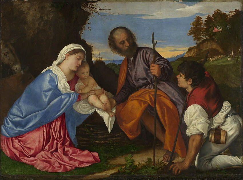 The Holy Family With A Shepherd - A italian renaissance titian art HD wallpaper