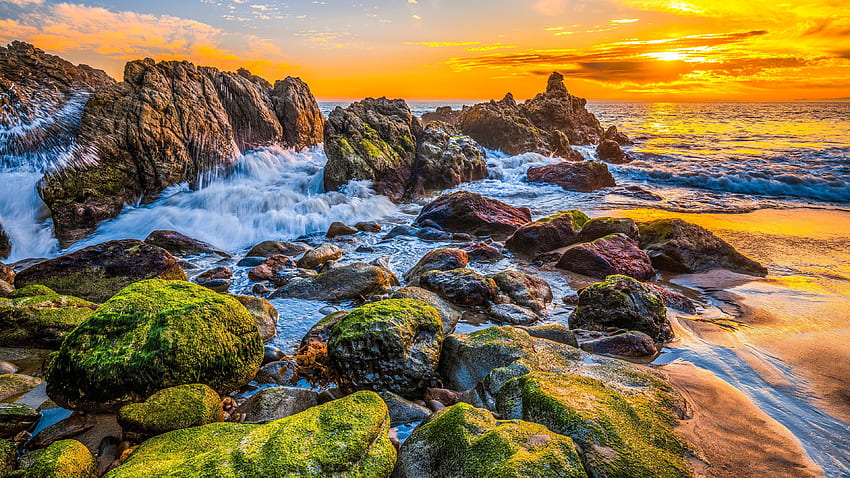 Beach in Malibu, california, malibu, sunset, beach HD wallpaper