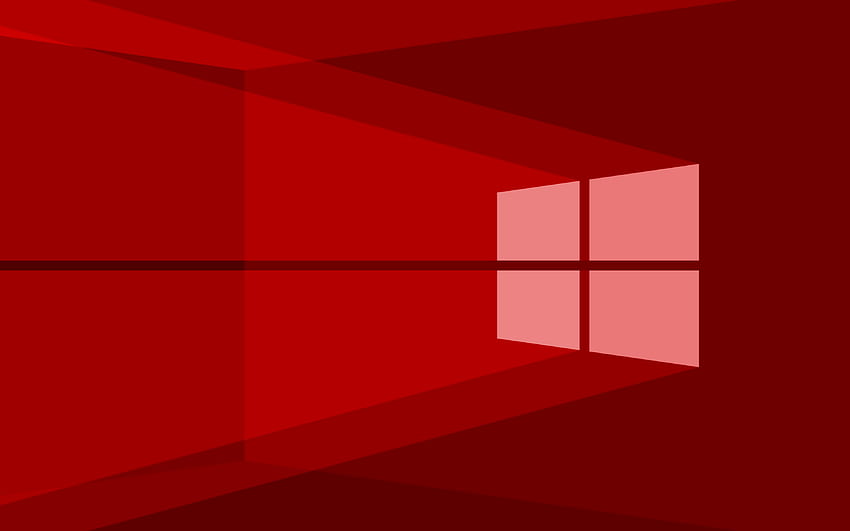 โลโก้ Windows 10 สีแดง, พื้นหลังนามธรรมสีแดง, ความเรียบง่าย, โลโก้ Windows 10, ความเรียบง่ายของ Windows 10, Windows 10 วอลล์เปเปอร์ HD
