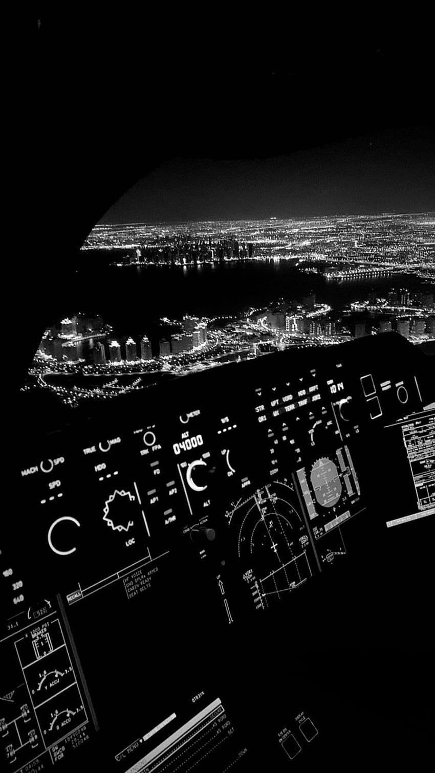 Nacht A350-Cockpit. Flugzeug, Blumen iphone, ästhetisches iphone HD-Handy-Hintergrundbild