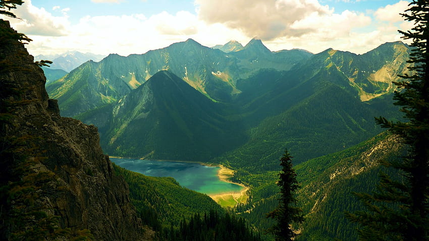 Summer Lake, Kolumbia Brytyjska, kraj, drzewa, niebo, Kanada, góry Tapeta HD