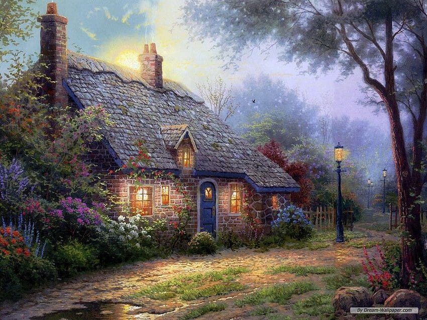 Natureza - Thomas Kinkade -, Storybook Cottage Garden papel de parede HD