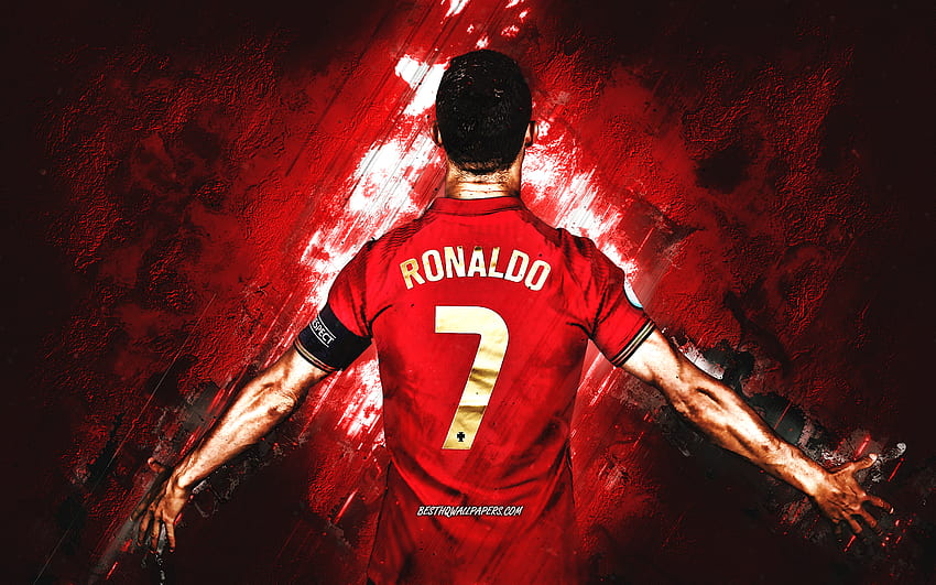 Cristiano Ronaldo, CR7, portugiesische Fußballnationalmannschaft, portugiesischer Fußballer, roter Steinhintergrund, CR7-Kunst, Cristiano Ronaldo-Kunst, Portugal HD-Hintergrundbild