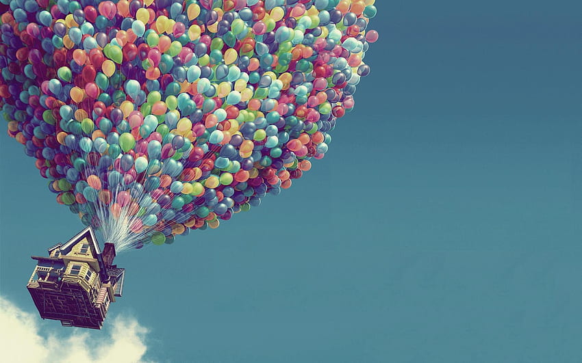 픽사 디즈니 회사 예술적인 다채로운 집 위로 영화 풍선 하늘 풍경 – HD 월페이퍼