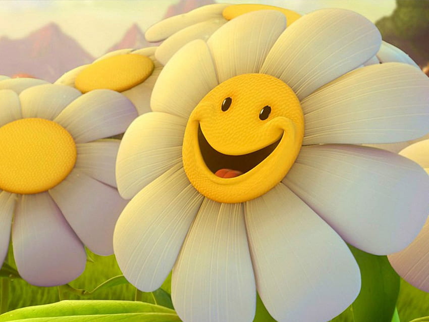 smiley flower, white, smile, yellow, flower HD wallpaper