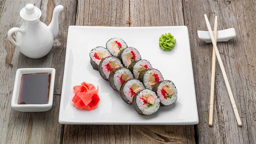 soya sauce Sushi Food Plate Chopsticks Seafoods HD wallpaper