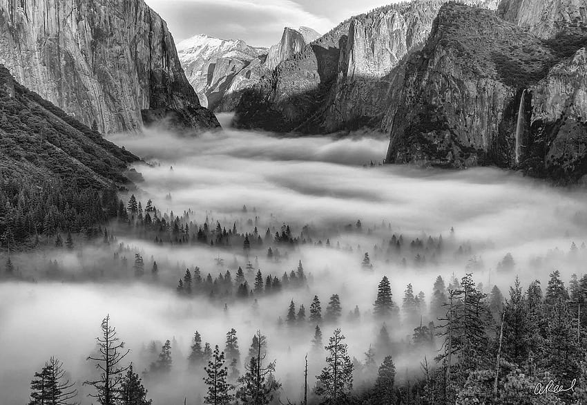 Ansela Adamsa. Czarno-biała grafika, Ansel Adams Yosemite Tapeta HD