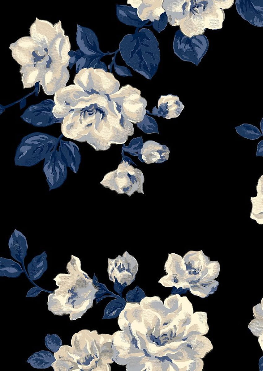 Bella Basco auf Schwarz. Blaue Blumenmalerei, blaue Blume, iphone Rosen HD-Handy-Hintergrundbild