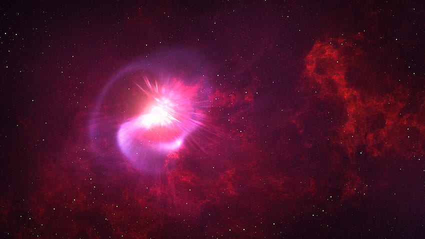 Розова червена мъглявина Светят звезди Черно небе Галактика Космос HD тапет