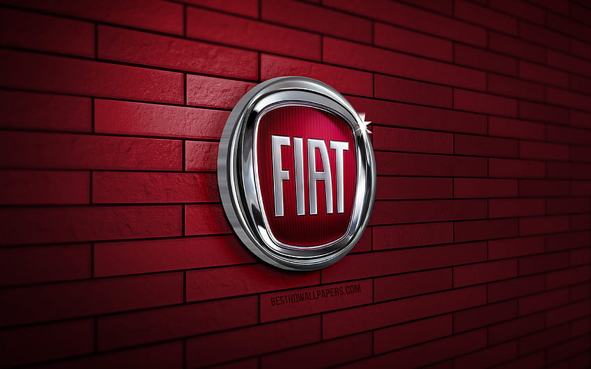Logo Fiat 3D, , fioletowa ściana z cegły, kreatywne, marki samochodów, logo Fiat, grafika 3D, Fiat Tapeta HD