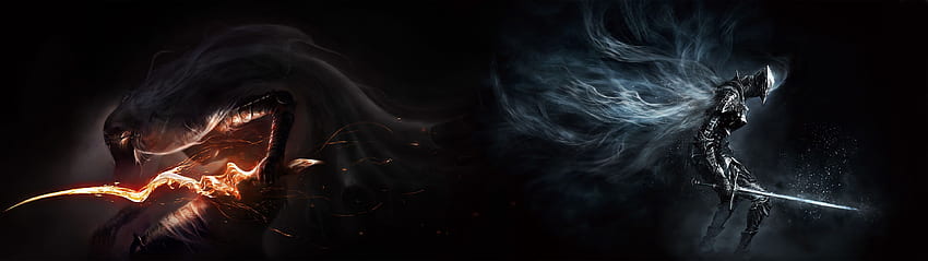 Dark souls 3 : The Dancer of the Boreal Valley と Boreal Outrider Knight : multiwall, 3840X1080 Dark 高画質の壁紙
