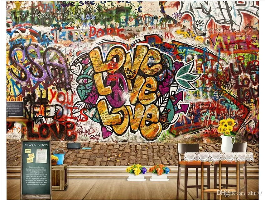 Papel De Parede Custom 3D Mural Home Decor Vintage LOVE Street Graffiti Background Wall Sticker Cars Cars From Zhu77, $10.23, Vintage Holiday HD wallpaper