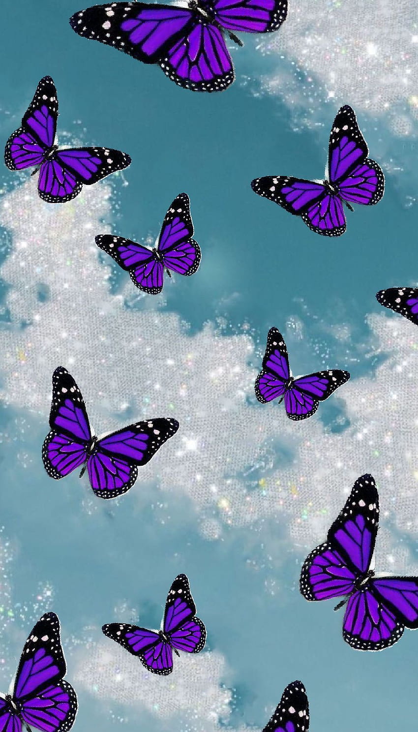Lila Schmetterlinge, blauer Himmel. Schmetterling iphone, lila Schmetterling, schöne Schmetterlingskunst, lila Schmetterling iPhone HD-Handy-Hintergrundbild