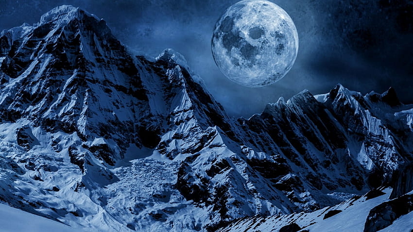Хималая Пълна - Луна с планини - и фон HD тапет