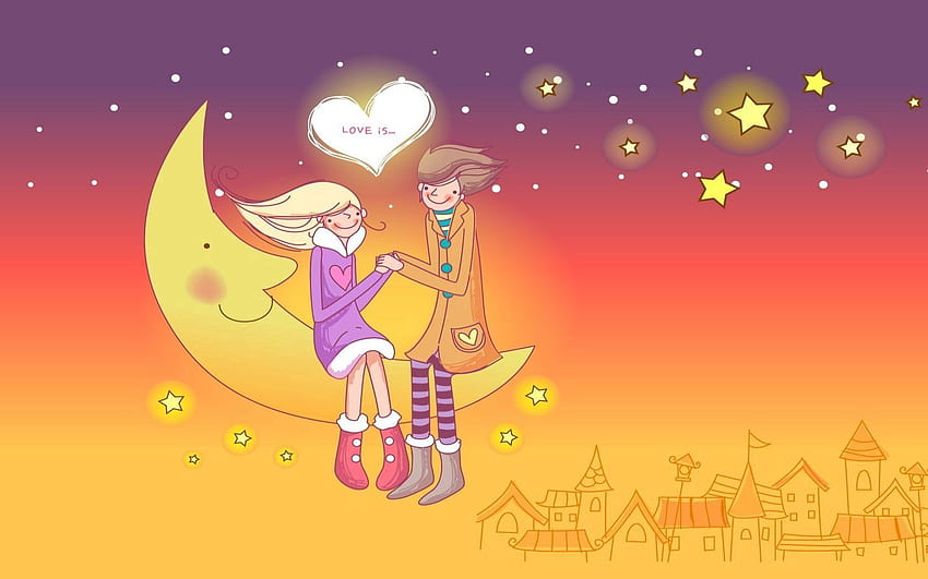 Sky, Moon, Love, City, Sit, Couple, Pair, Date HD wallpaper | Pxfuel