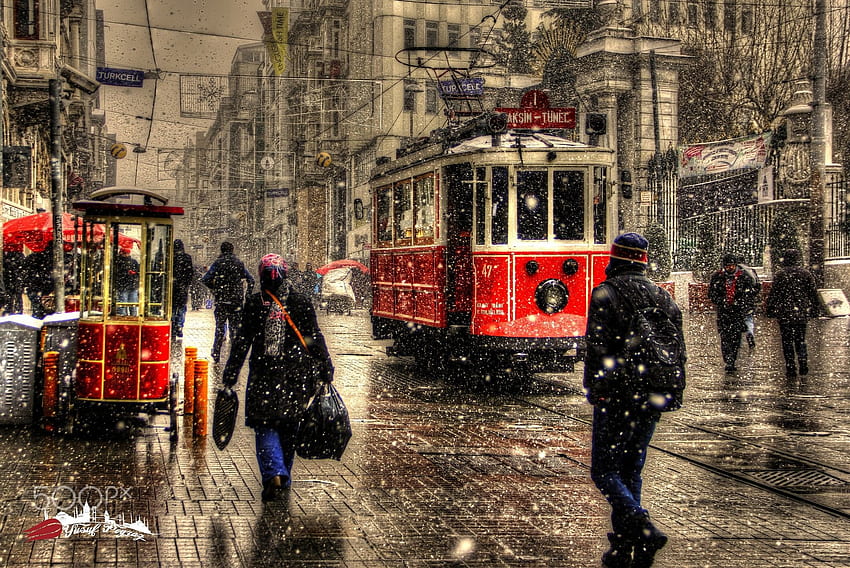 グラフィック, 都市, 冬, 雪, トルコ, イスタンブール 高画質の壁紙