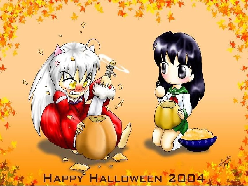 Inuyasha Halloween, dogears, halloween, kagome, inuyasha, pumpkin HD wallpaper