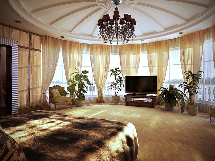 interior, arquitetura, cama, luz, casa papel de parede HD