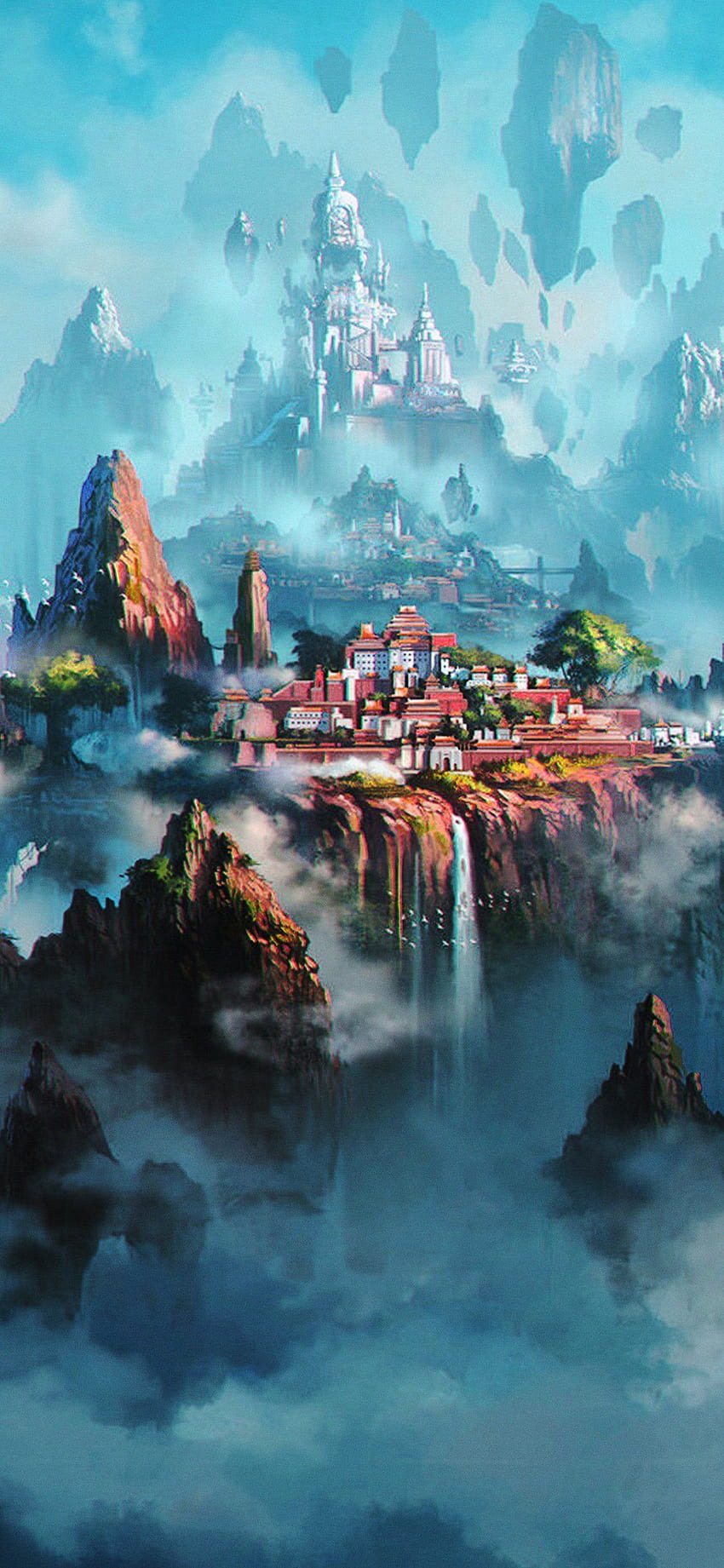 Cloud Town Fantasy Anime Liang Xing Illustration Art Green, Green Anime Scenery HD phone wallpaper