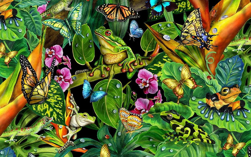Frogs, colorful, differnt, bright, kinds, puzzle, jigsaw HD wallpaper