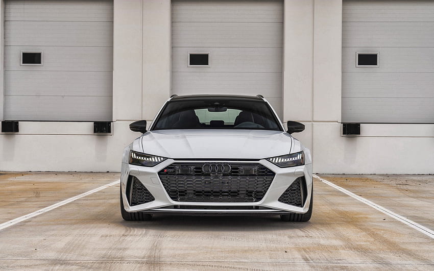2021, Audi RS6 Avant, , vue de face, nouveau blanc RS6 Avant, phares, voitures allemandes, Audi Fond d'écran HD