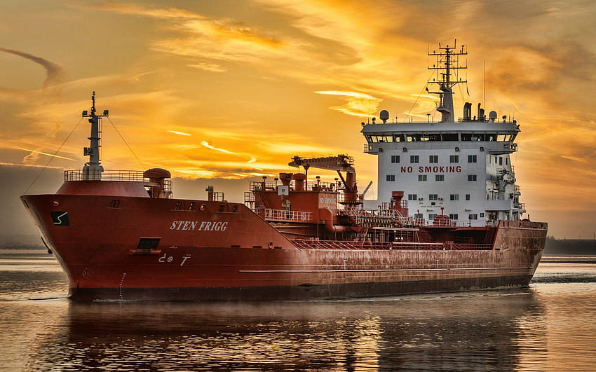 Sten Frigg, oil tanker, sunset, cargo ship, chemical carrier, Sten Frigg tanker for with resolution . High Quality HD wallpaper