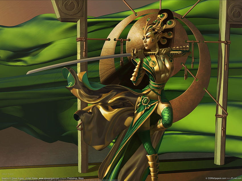 young woman Katana Steve Argyle Warriors Sabre Fantasy, Green Warrior HD wallpaper