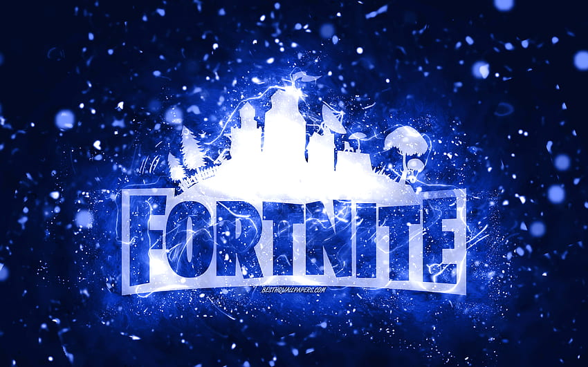 Logotipo azul escuro do Fortnite, luzes de néon azul escuro, criativo, fundo abstrato azul escuro, logotipo do Fortnite, jogos online, Fortnite para com resolução. Logotipo legal e de alta qualidade do Fortnite papel de parede HD