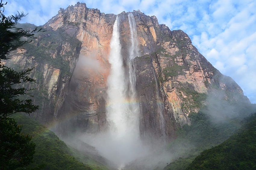 Caracas Waterfalls, Waterfalls, Caracas, Nature, Ominous, Mountain, Rainbow HD wallpaper