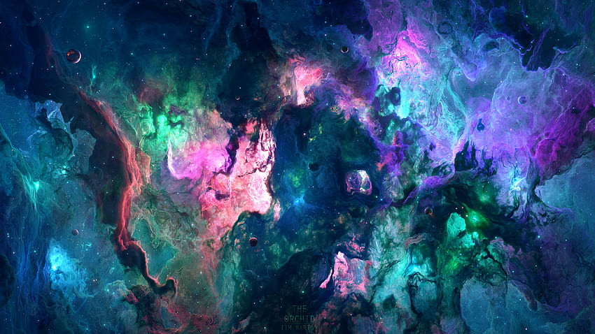 宇宙、カラフル、青、星雲、ピンク、ファンタジー、緑、宇宙、ティム・バートン 高画質の壁紙
