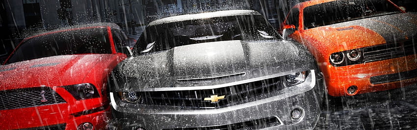 デュアル モニター Chevrolet Camaro、背景、自動車、デュアル スクリーン 高画質の壁紙
