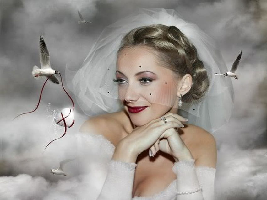 dream, seagull, fantasy, bride HD wallpaper