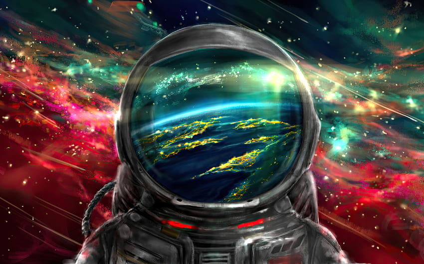 astronauta en el espacio, nubula roja, galaxia, NASA, astronauta en órbita, traje espacial, astronauta con resolución. Alta calidad fondo de pantalla