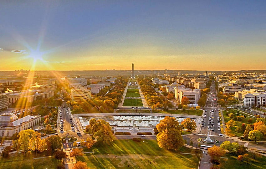 güneş, manzara, gün batımı, panorama, Washington, ABD, DC, The National Mall for , bölüm город HD duvar kağıdı
