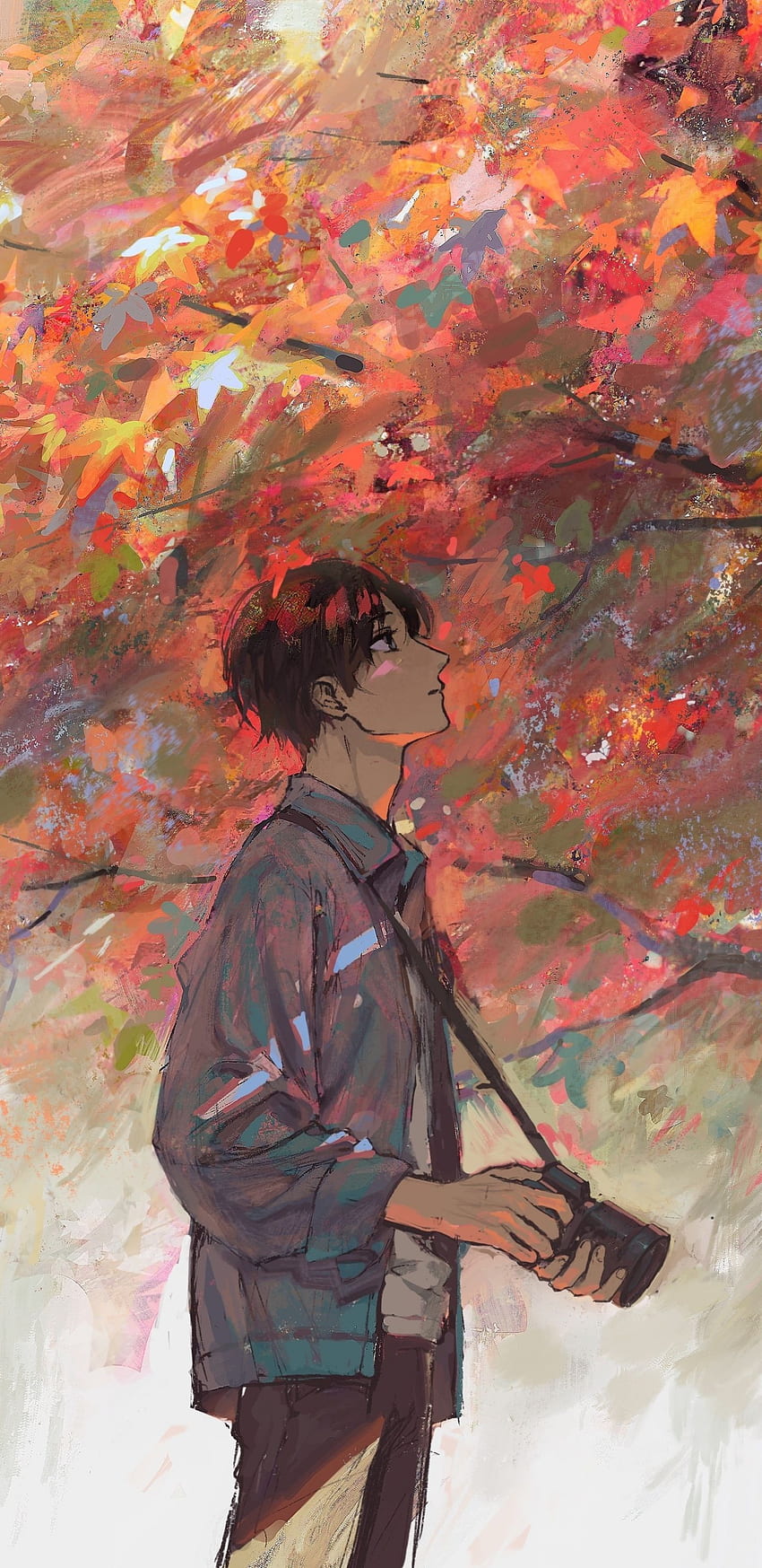 Anime boy, autumn, tree, artwork HD phone wallpaper | Pxfuel