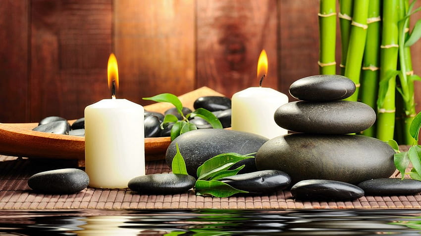 stones, candles, aromatherapy, spa, water, bamboo, massage HD wallpaper