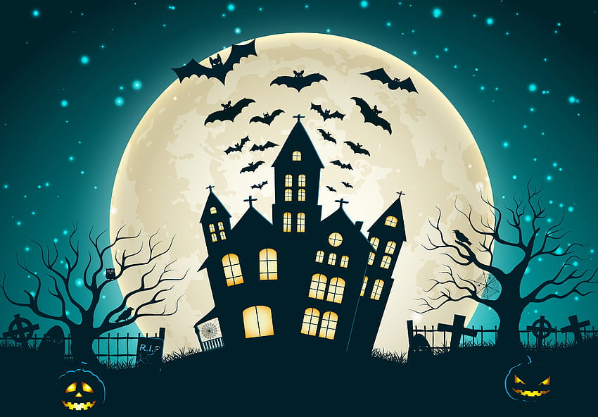Scary house, Bats, Full moon, Pumpkins, , Celebrations, Scary Ultra HD wallpaper