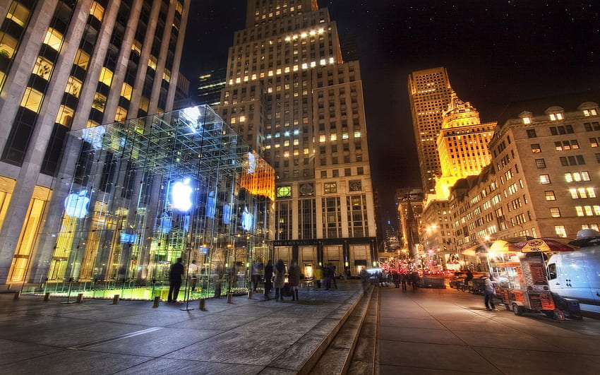 Städte, Apple, Nacht, Gebäude, r, New York, Büros HD-Hintergrundbild