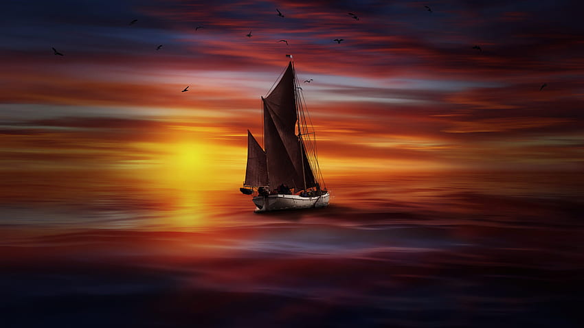 Boat Sunlight Sea Colorful, Artist, , , Background, and, Colorful Boats HD wallpaper