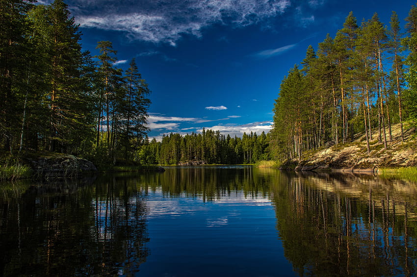 Lake, Reflection, Forest, Trees, Finland HD wallpaper