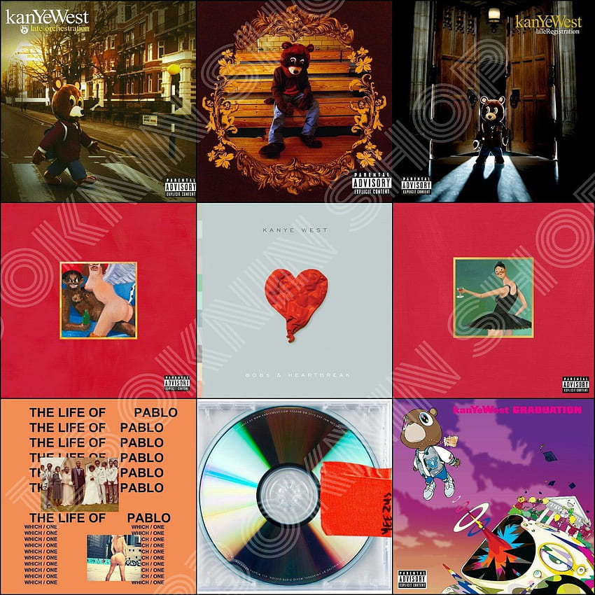 $9.9 - Kanye West ปกอัลบั้ม Collage โปสเตอร์ Graduation Yeezus Hot 20„20 24„24 32„32 วอลล์เปเปอร์โทรศัพท์ HD