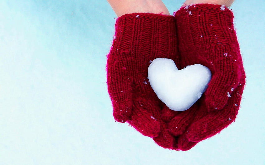 Snow, Love, Hands, Heart, Mittens HD wallpaper