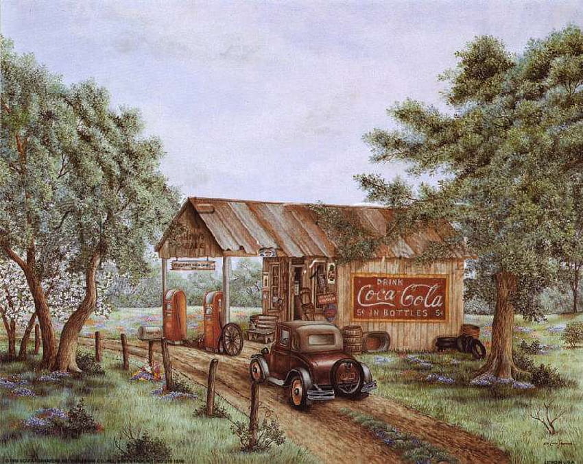 Little Country Store, old fashion, store, coke, country, truck HD wallpaper